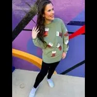 Sequin Stocking Corded Crew in Christmas Sage