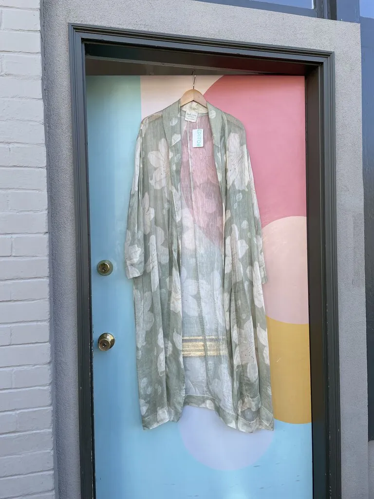 Silk/Linen Blend Floral Print Robe Coat (Est. Retail $675, As found, missing belt)
