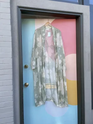 Silk/Linen Blend Floral Print Robe Coat (Est. Retail $675, As found, missing belt)