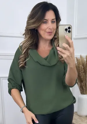 Silvy Khaki Snood Neck Tunic