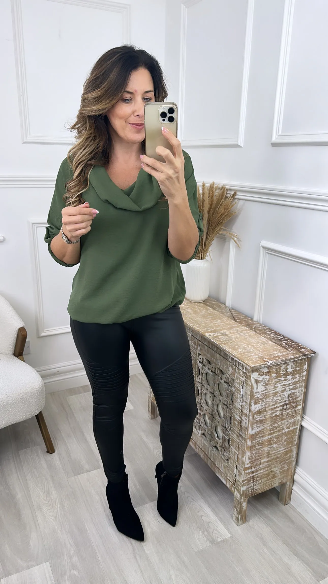 Silvy Khaki Snood Neck Tunic