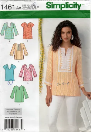 Simplicity 1461 Womens Pullover Tunic Tops Sewing Pattern Size 10 - 18 UNCUT Factory Folded