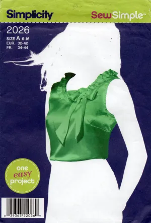 Simplicity 2026 Womens EASY Ruffled Sleeveless Pullover Tops Out Of Print Sewing Pattern Size 6 - 16 UNCUT Factory Folded