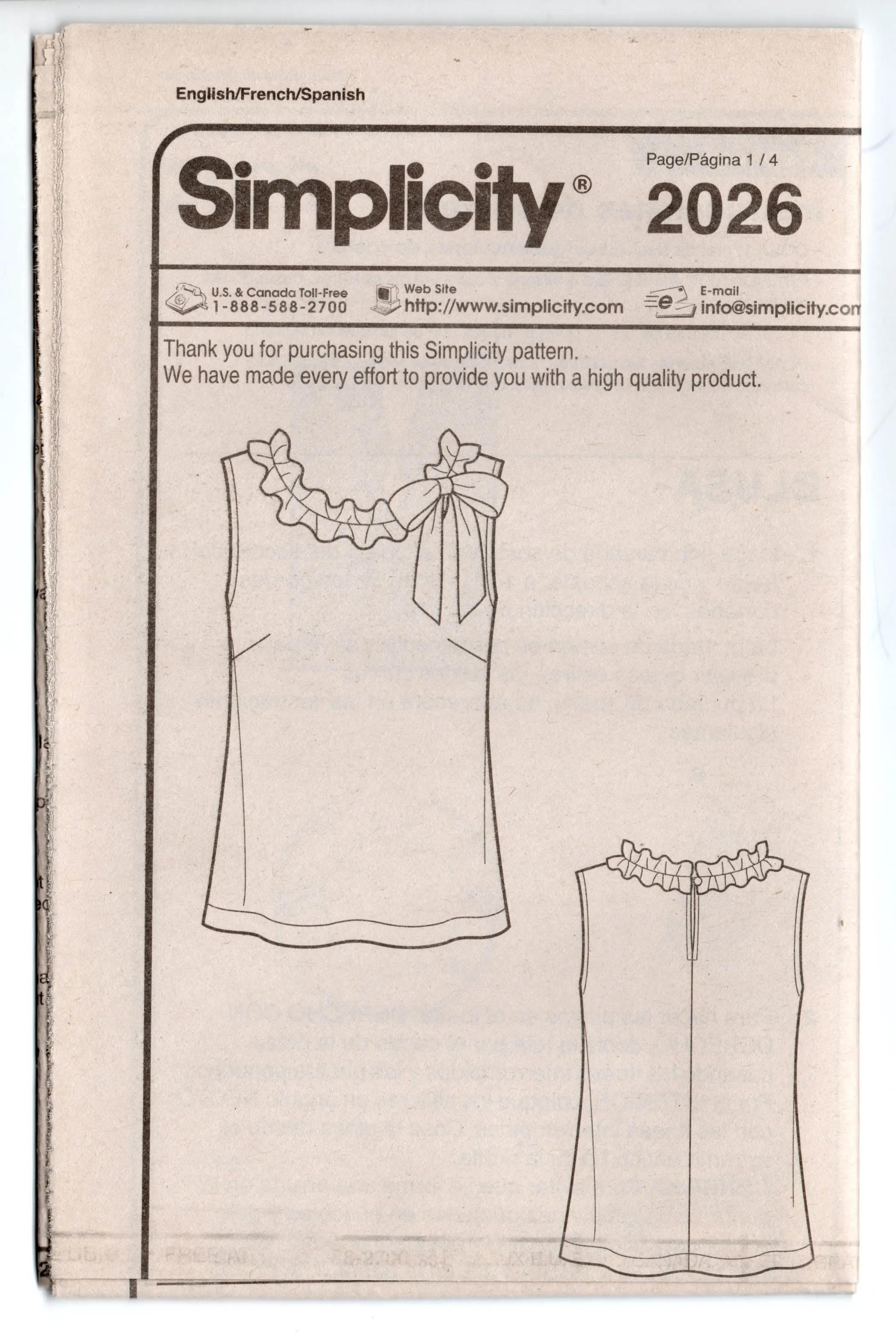 Simplicity 2026 Womens EASY Ruffled Sleeveless Pullover Tops Out Of Print Sewing Pattern Size 6 - 16 UNCUT Factory Folded