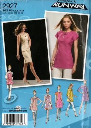 Simplicity 2927 Womens PROJECT RUNWAY Dress or Tunic with Pockets & Sleeve Variations Out Of Print Sewing Pattern Size 4 - 12 UNCUT Factory Folded