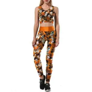 Skulls Ghost Halloween Two Piece Leggings Set - Orange Xl