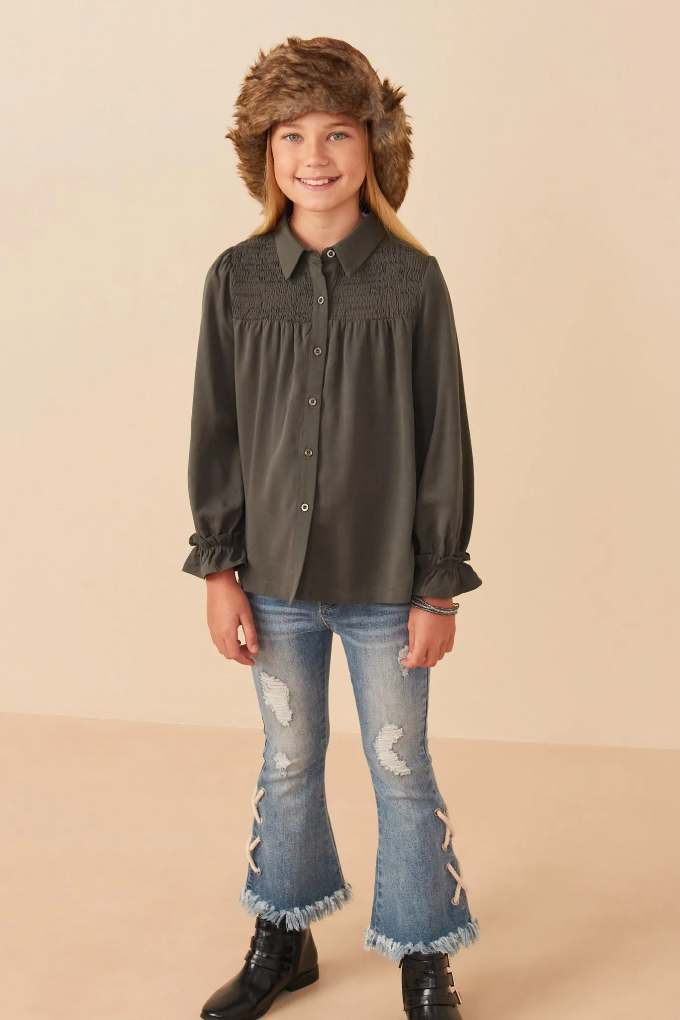 Smocked Yoke Garment Washed Tencel Tunic