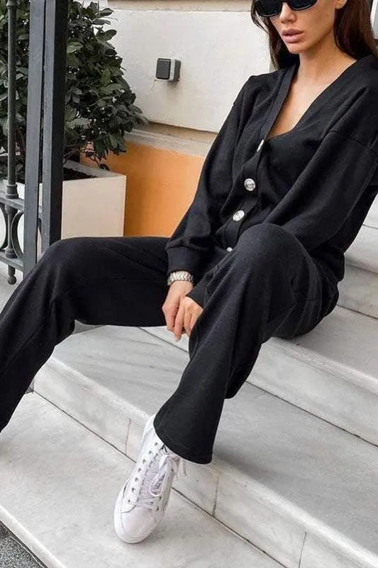 Solid Cardigan and Pants Set