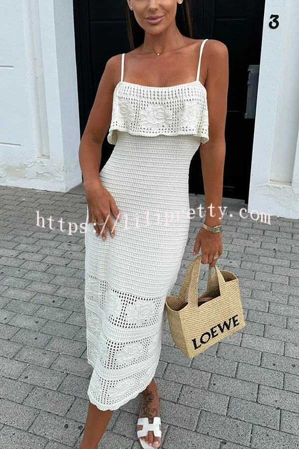 Solid Color Casual Knitted Hollow Slim Fit Cover-up Midi Dress