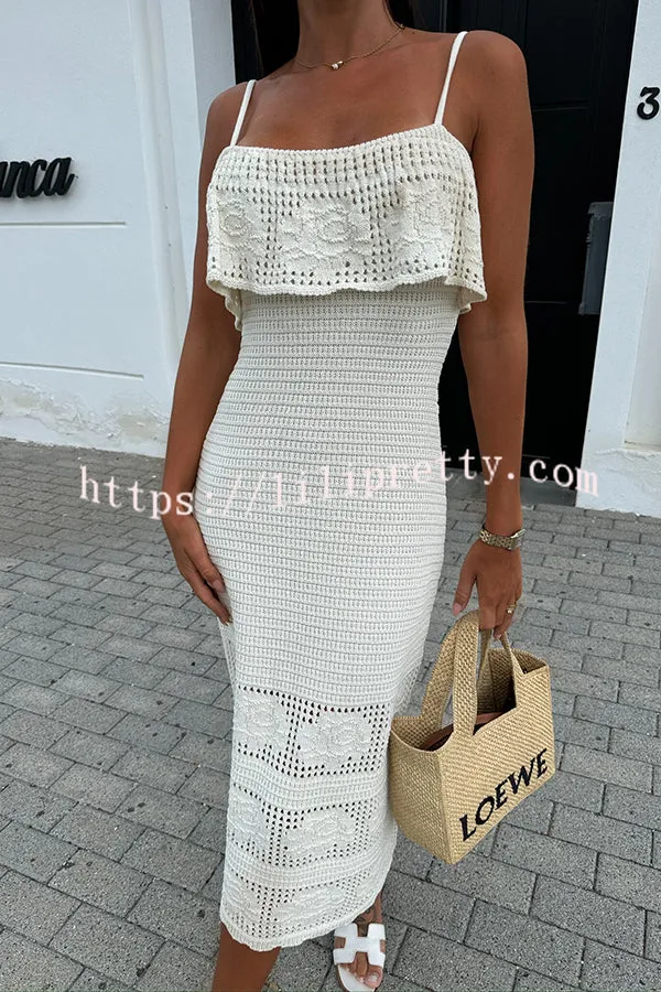 Solid Color Casual Knitted Hollow Slim Fit Cover-up Midi Dress