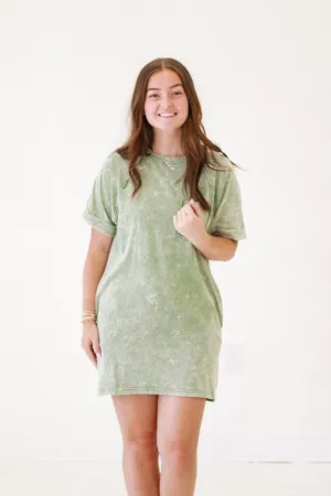 Splish Splash Mineral Wash Tunic Dress in Sage