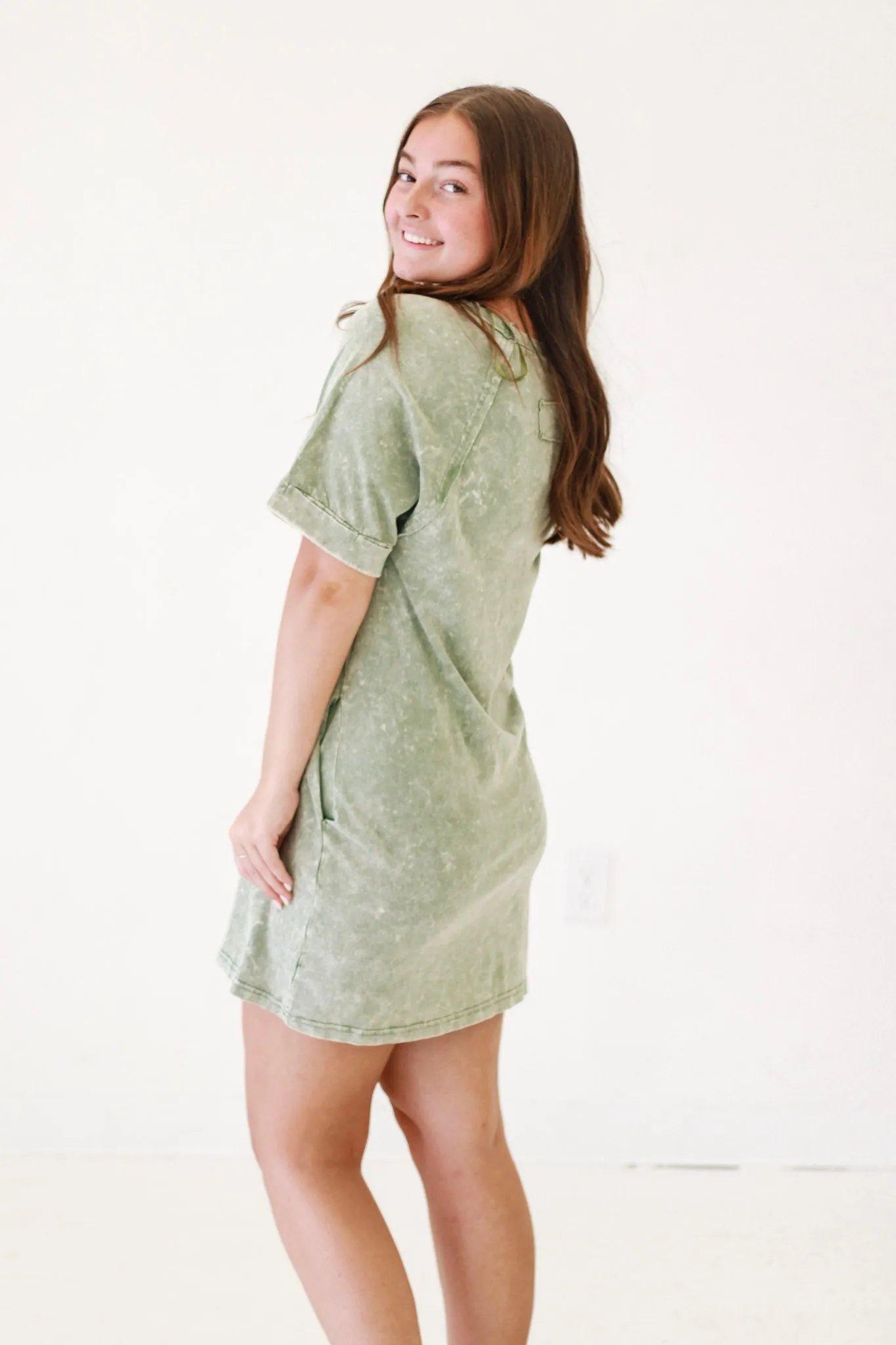 Splish Splash Mineral Wash Tunic Dress in Sage