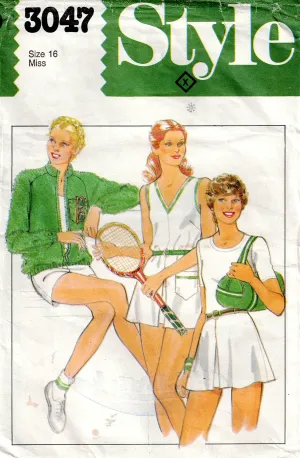 Style 3047 Womens Retro Tennis Outfit 1980s Vintage Sewing Pattern Size 16 Bust 38 inches