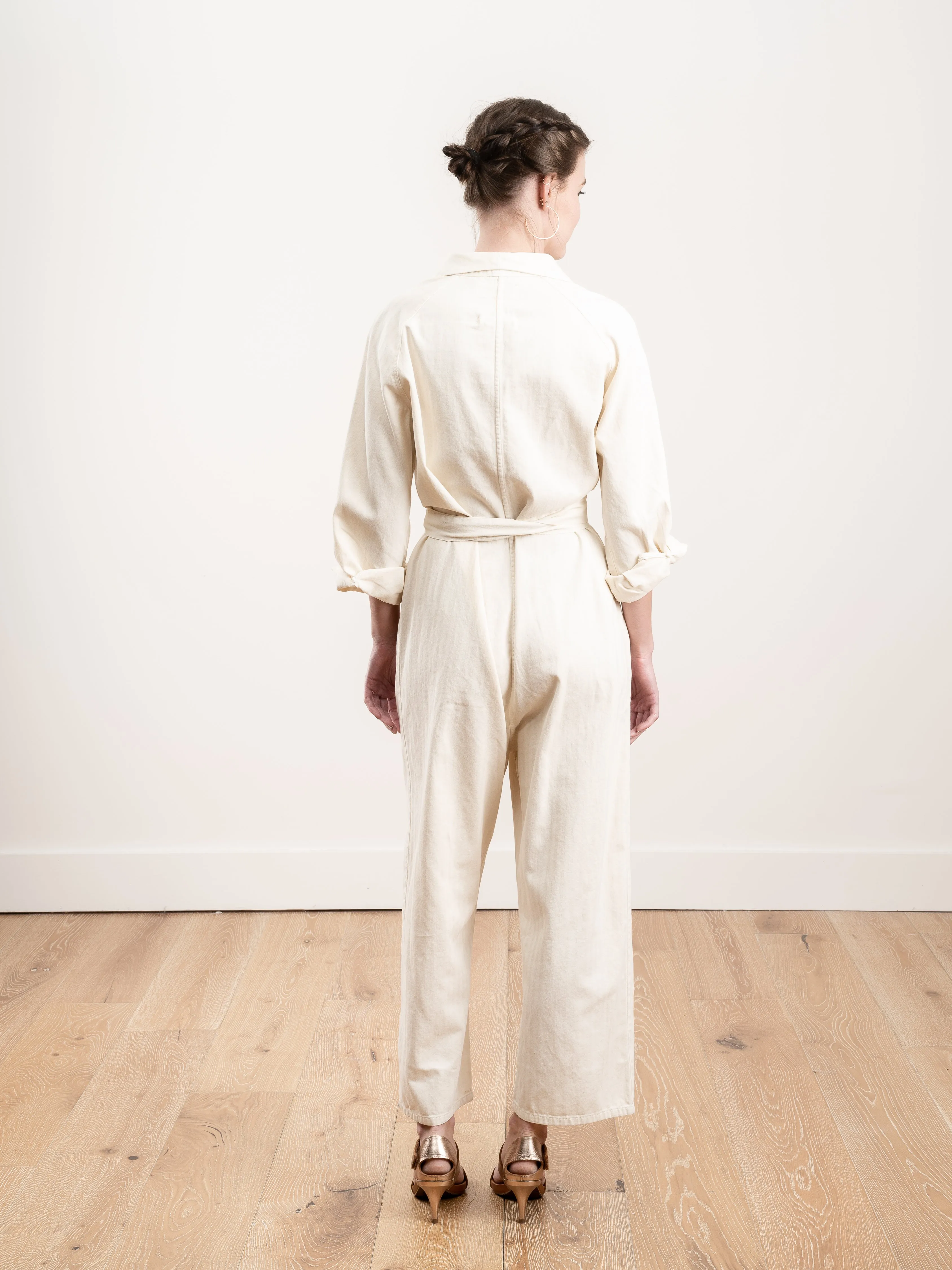 the herringbone round top jumpsuit - cream