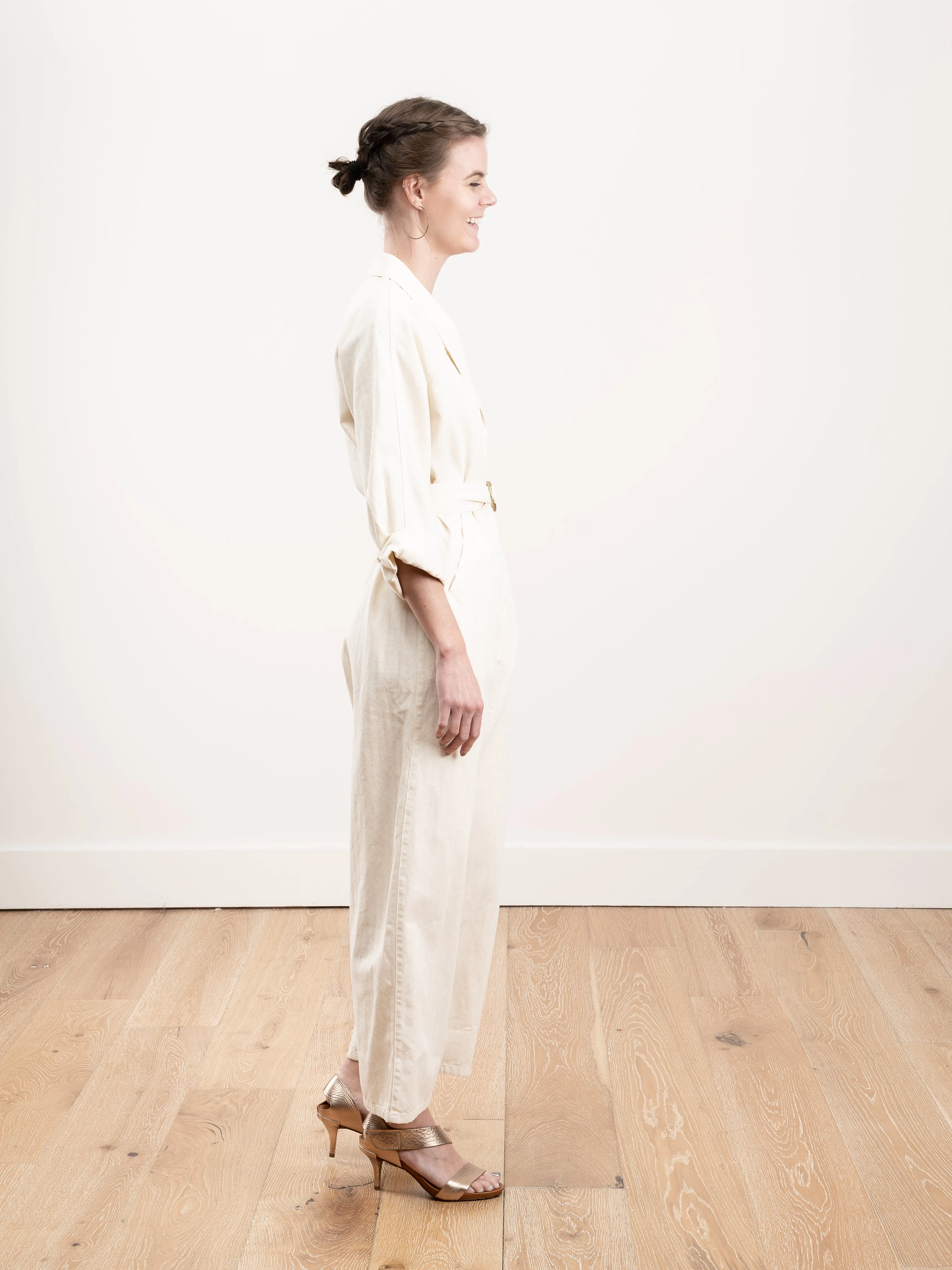 the herringbone round top jumpsuit - cream