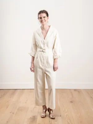 the herringbone round top jumpsuit - cream