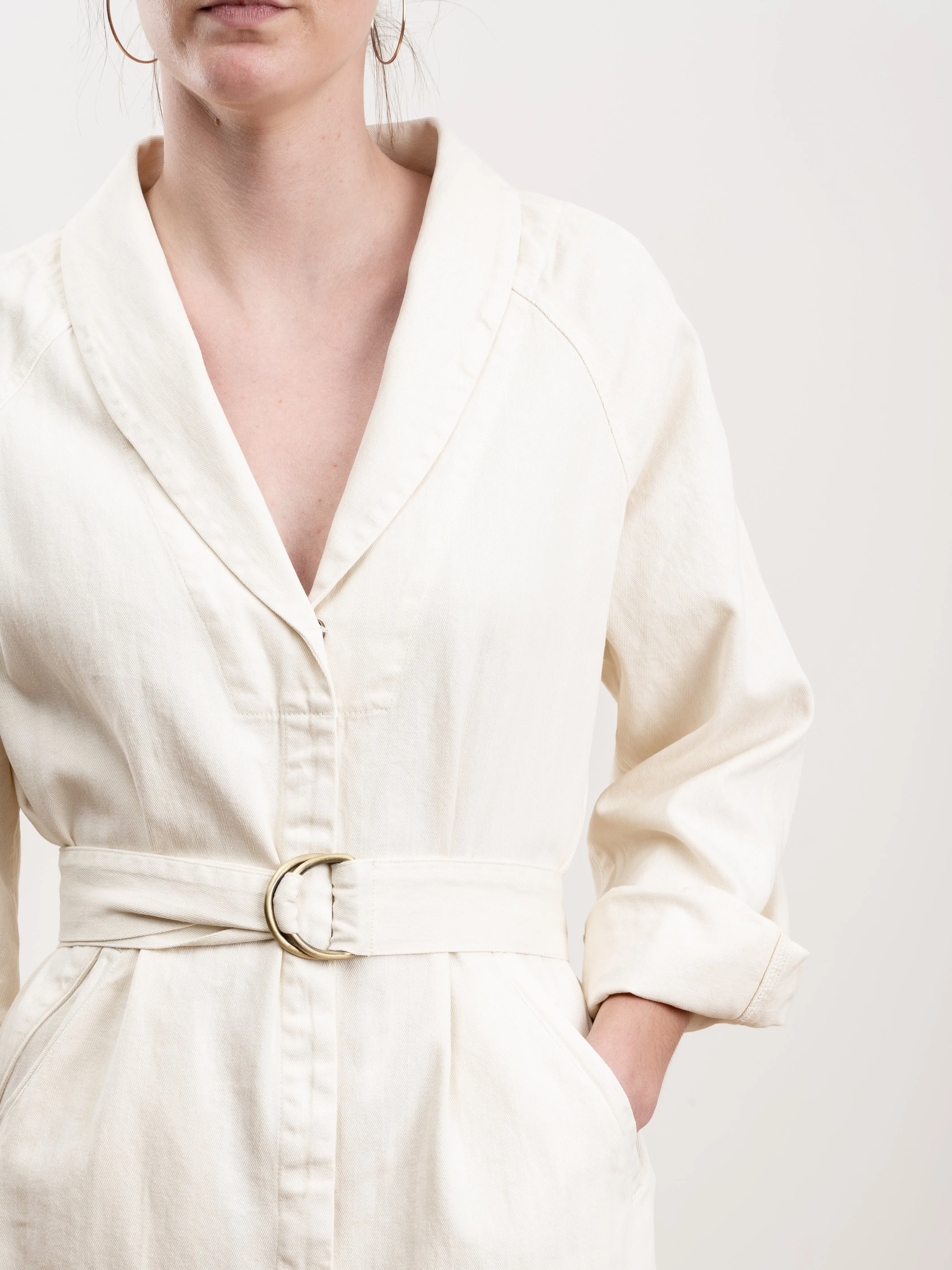 the herringbone round top jumpsuit - cream