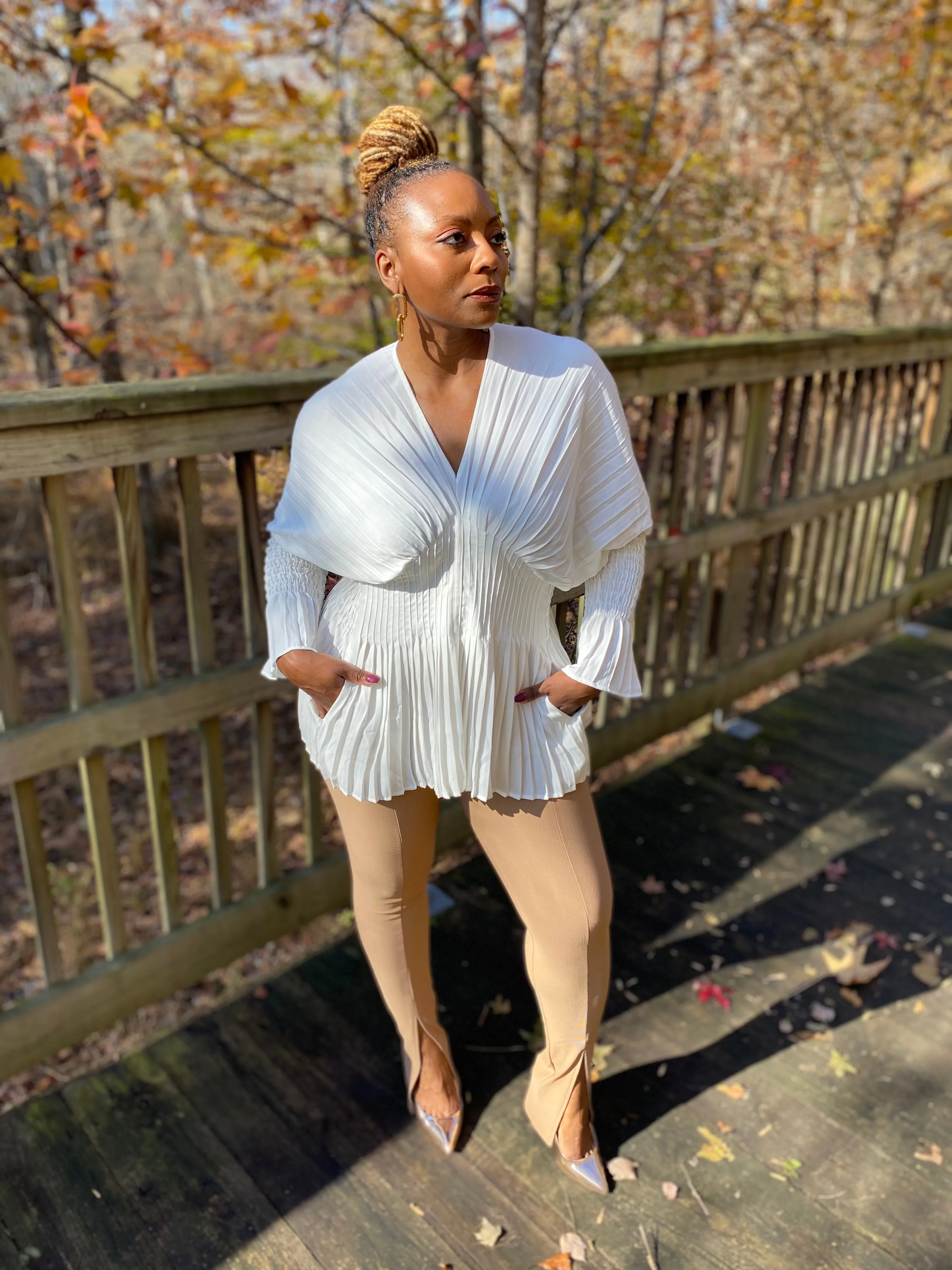 The Pleated Bell Sleeve Top