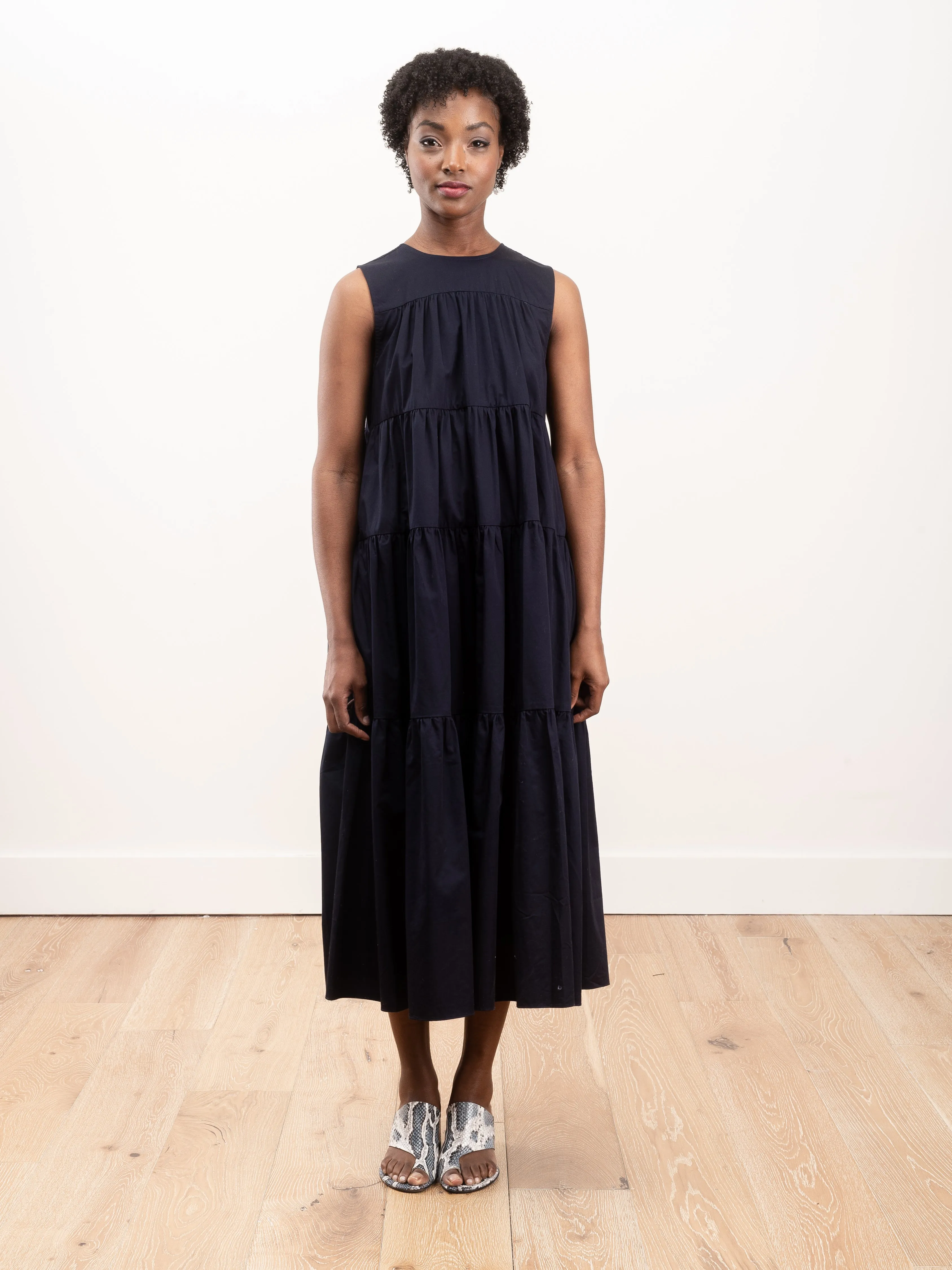 tiered sleeveless dress - navy