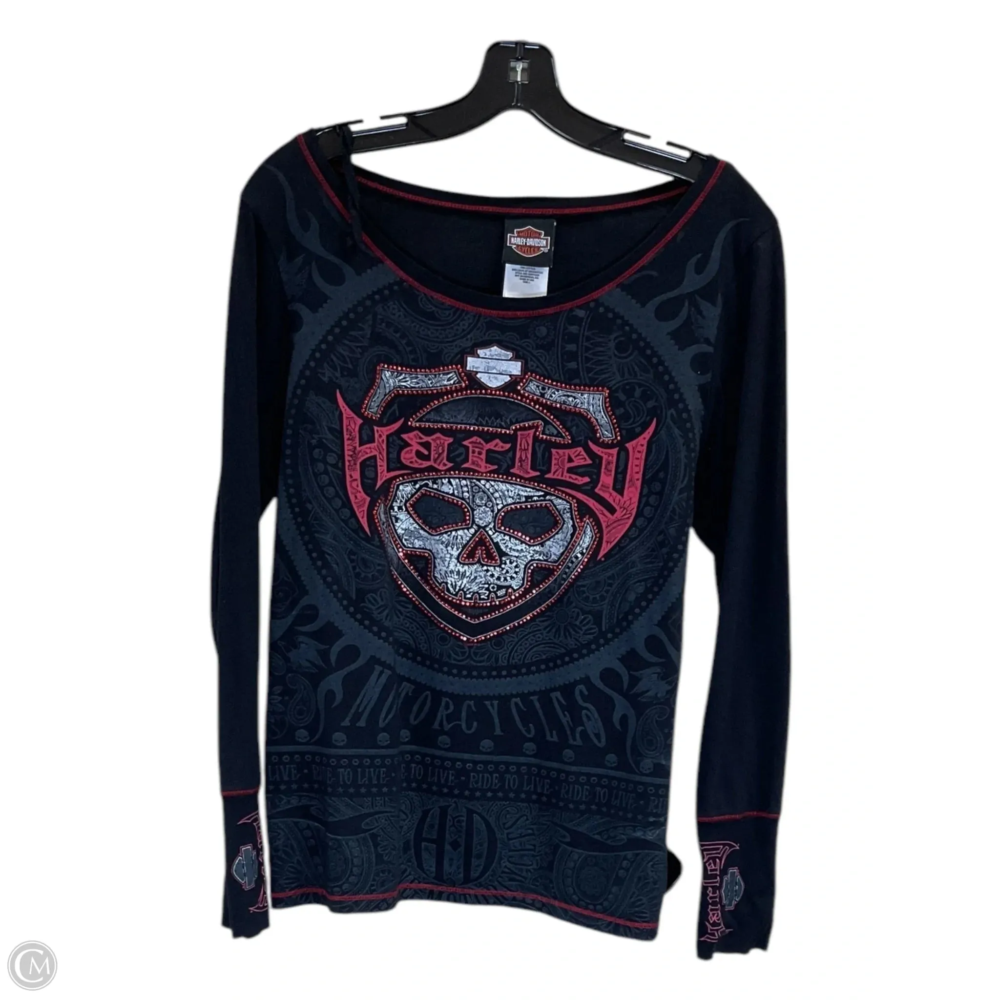 Tunic 3/4 Sleeve By Harley Davidson In Black & Red, Size: L