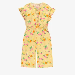 Une-pièce jaune en viscose à motifs de fruits, enfant || Yellow jumpsuit in viscose with fruit all over print, child