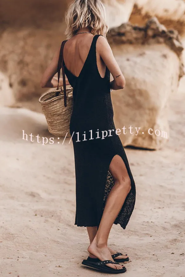 Vacation Breeze Knit Slit Loose Tank Midi Dress
