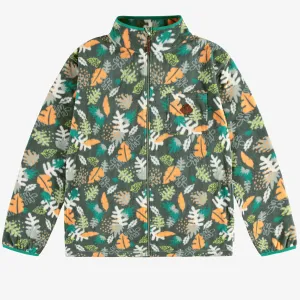 Veste de polar verte à motif représentant la nature avec col montant, adulte || Green polar fleece vest with nature print with high collar, adult