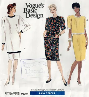 Vogue Basic Design 2462 Womens Dress Top Tunic & Skirt 1990s Vintage Sewing Pattern Size 14 - 18