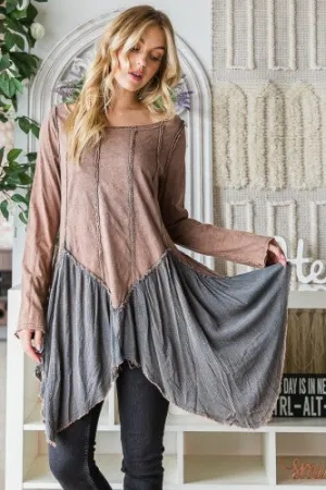 Washed Charcoal Uneven Hem Tunic