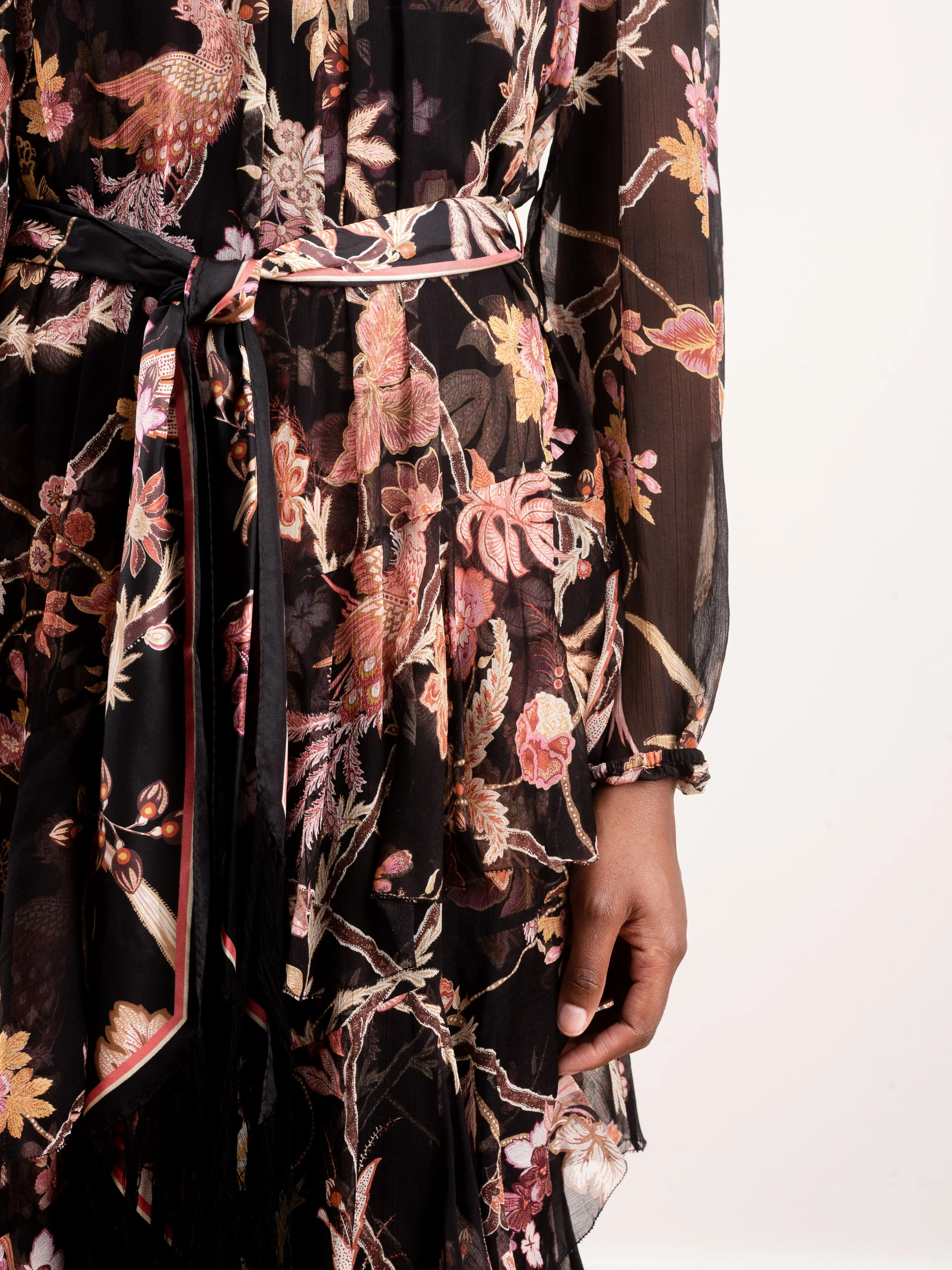 wavelength tiered ruffle midi - black phoenix