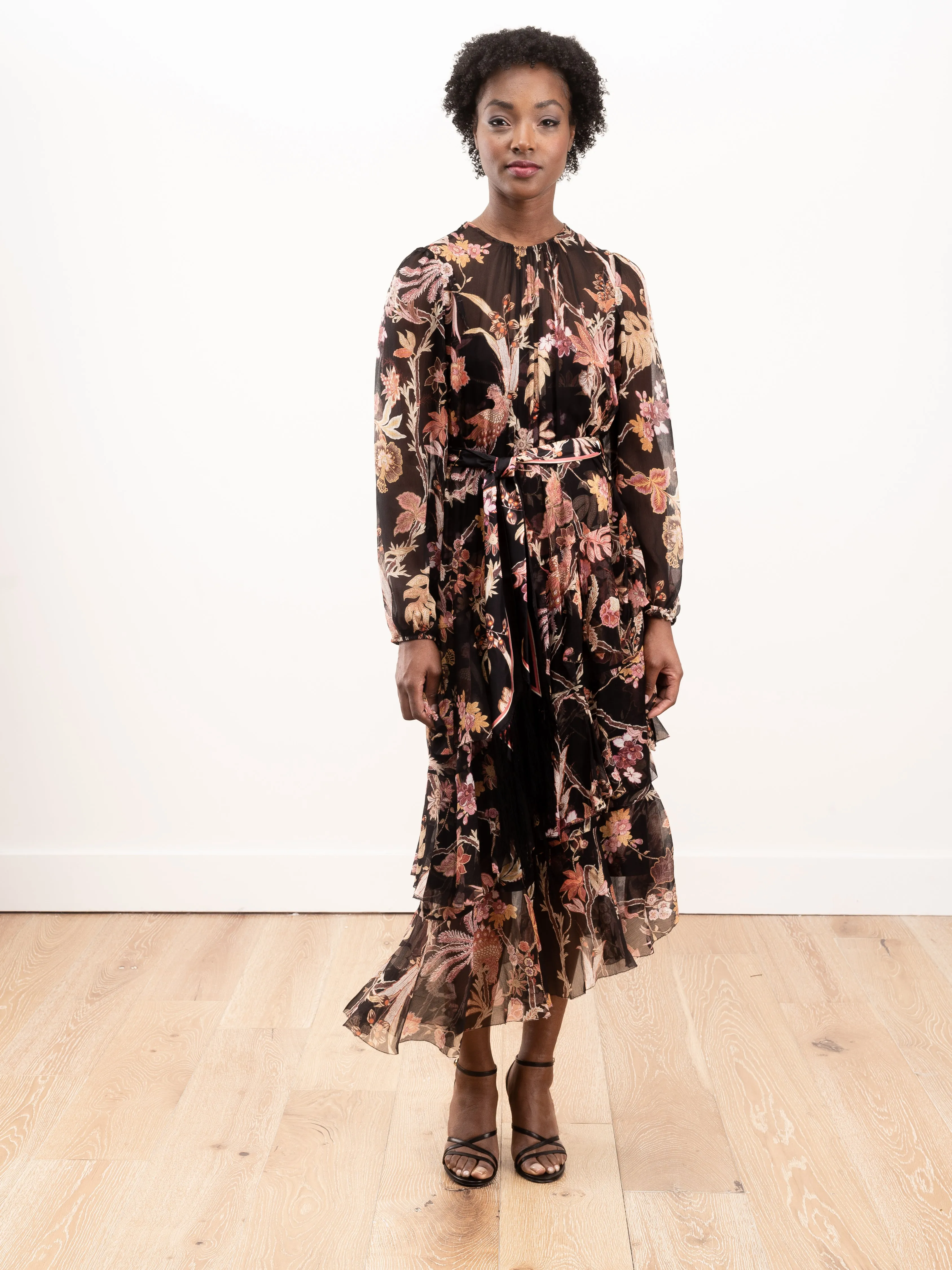 wavelength tiered ruffle midi - black phoenix