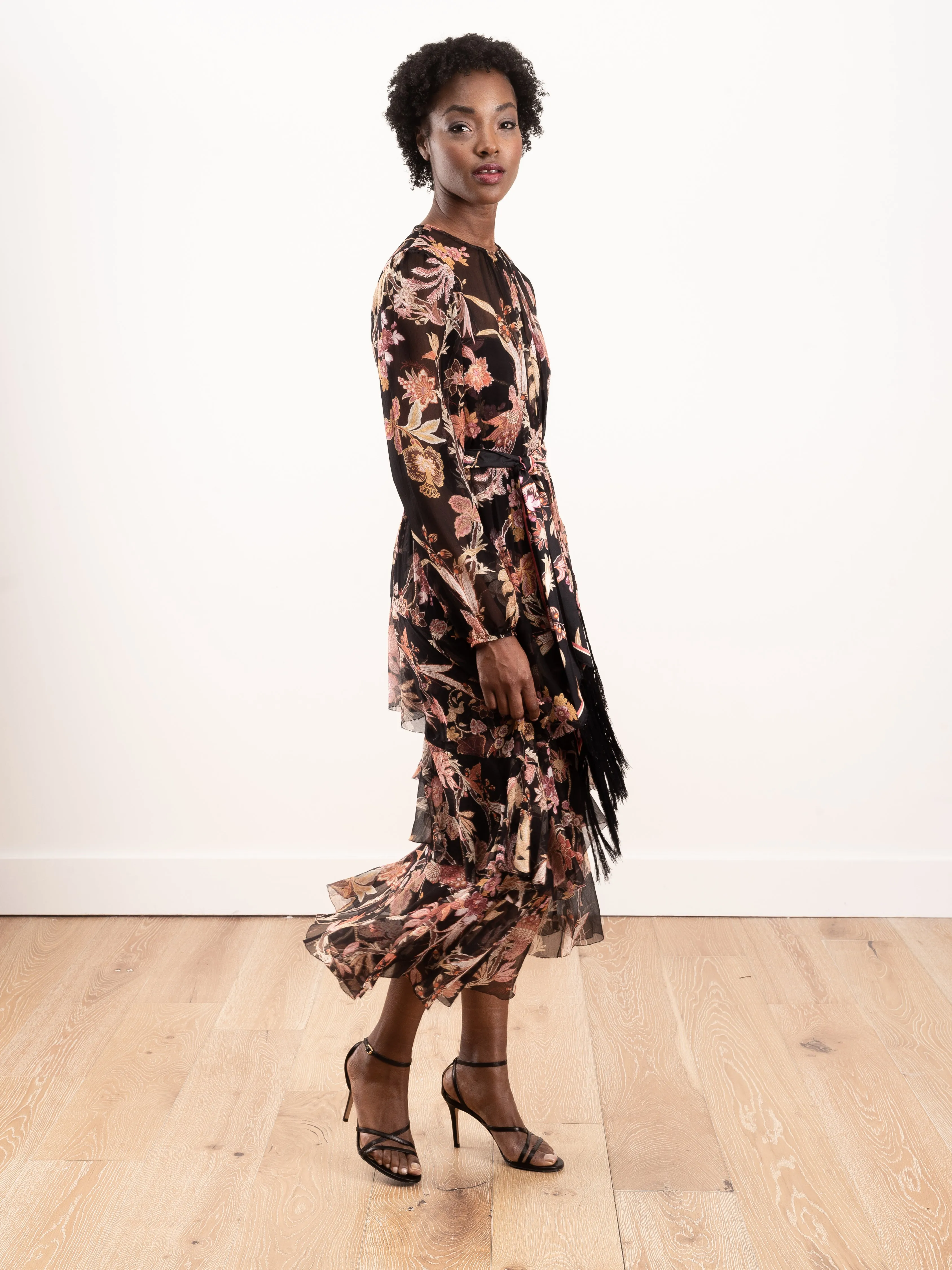 wavelength tiered ruffle midi - black phoenix