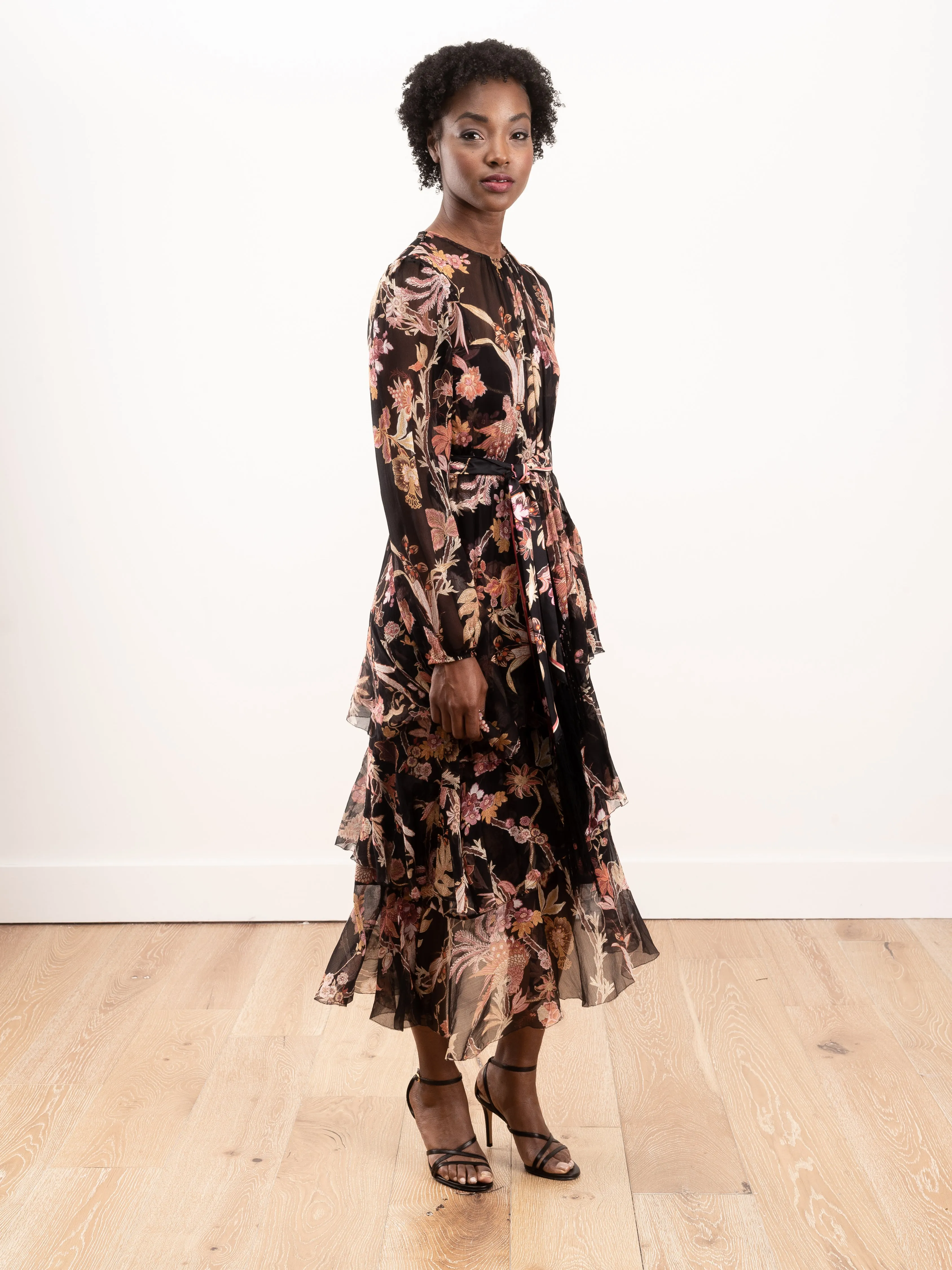 wavelength tiered ruffle midi - black phoenix