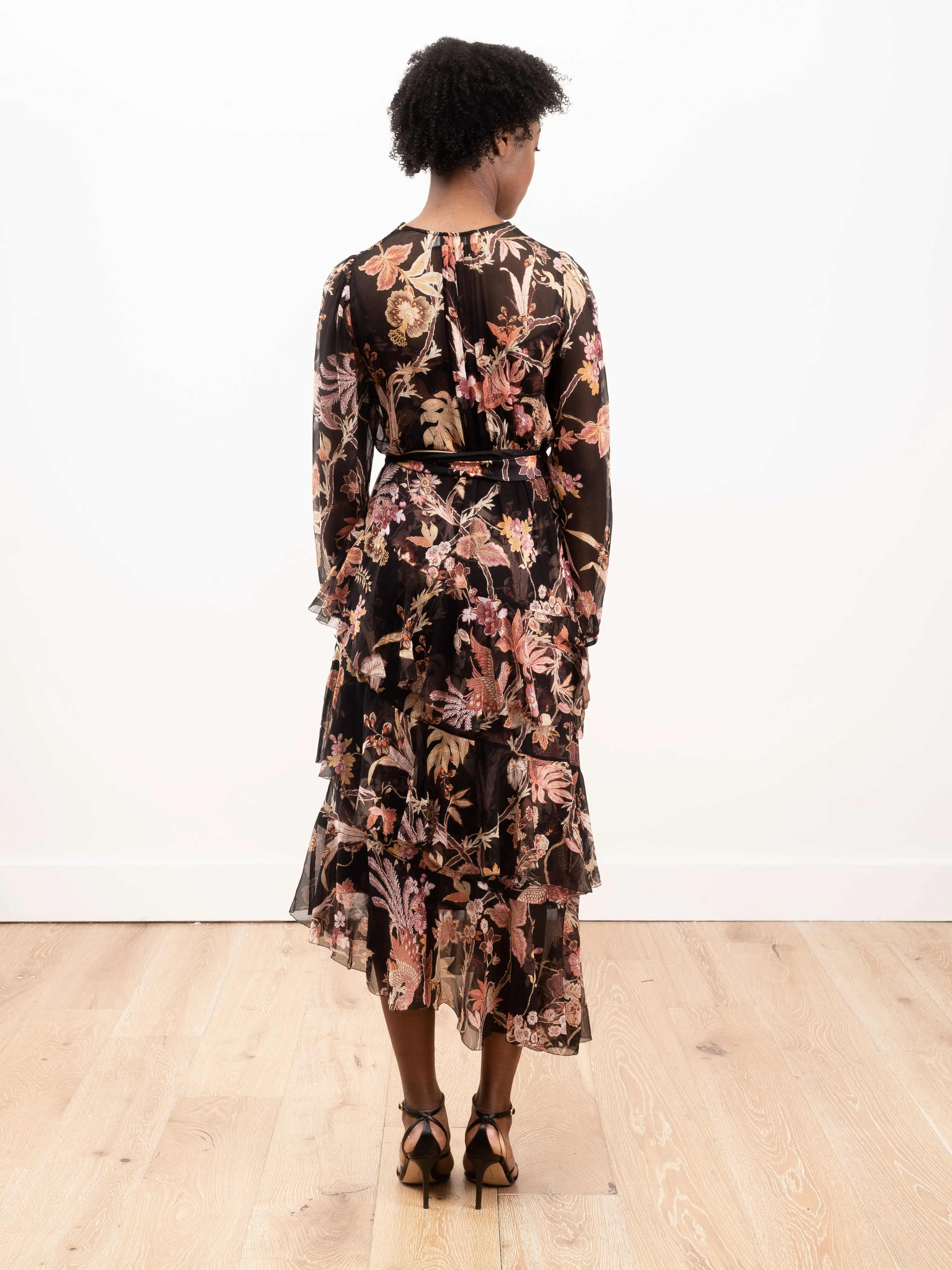 wavelength tiered ruffle midi - black phoenix
