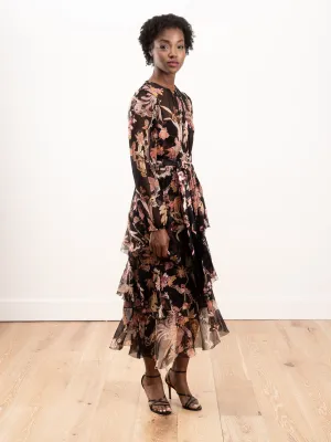 wavelength tiered ruffle midi - black phoenix