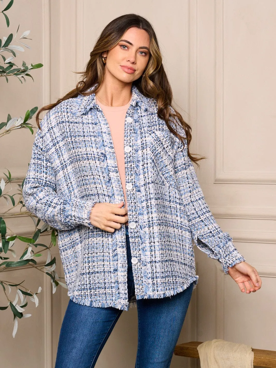 WOMEN'S LONG SLEEVE BUTTON CLOSURE COLORBLOCK JACKET