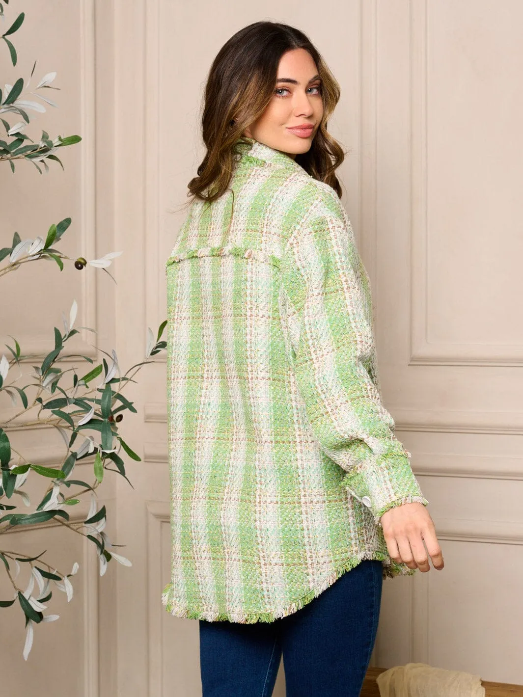 WOMEN'S LONG SLEEVE BUTTON CLOSURE COLORBLOCK JACKET