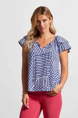Women's Tribal | Cotton Cap-Sleeve Peasant Top with Ties | Blueprint