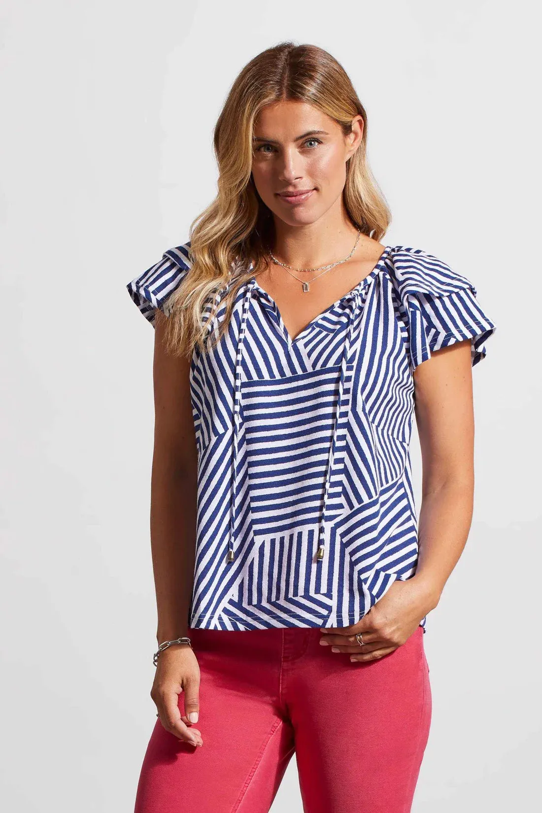 Women's Tribal | Cotton Cap-Sleeve Peasant Top with Ties | Blueprint
