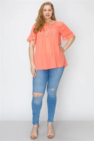 Wool Dobby Pintuck Hi-Low Plus Tunic Coral - Pack of 6