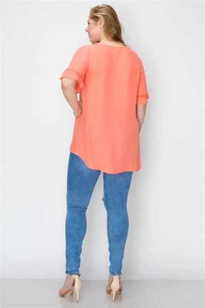 Wool Dobby Pintuck Hi-Low Plus Tunic Coral - Pack of 6