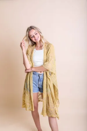 Yellow Lace Kimono Robe
