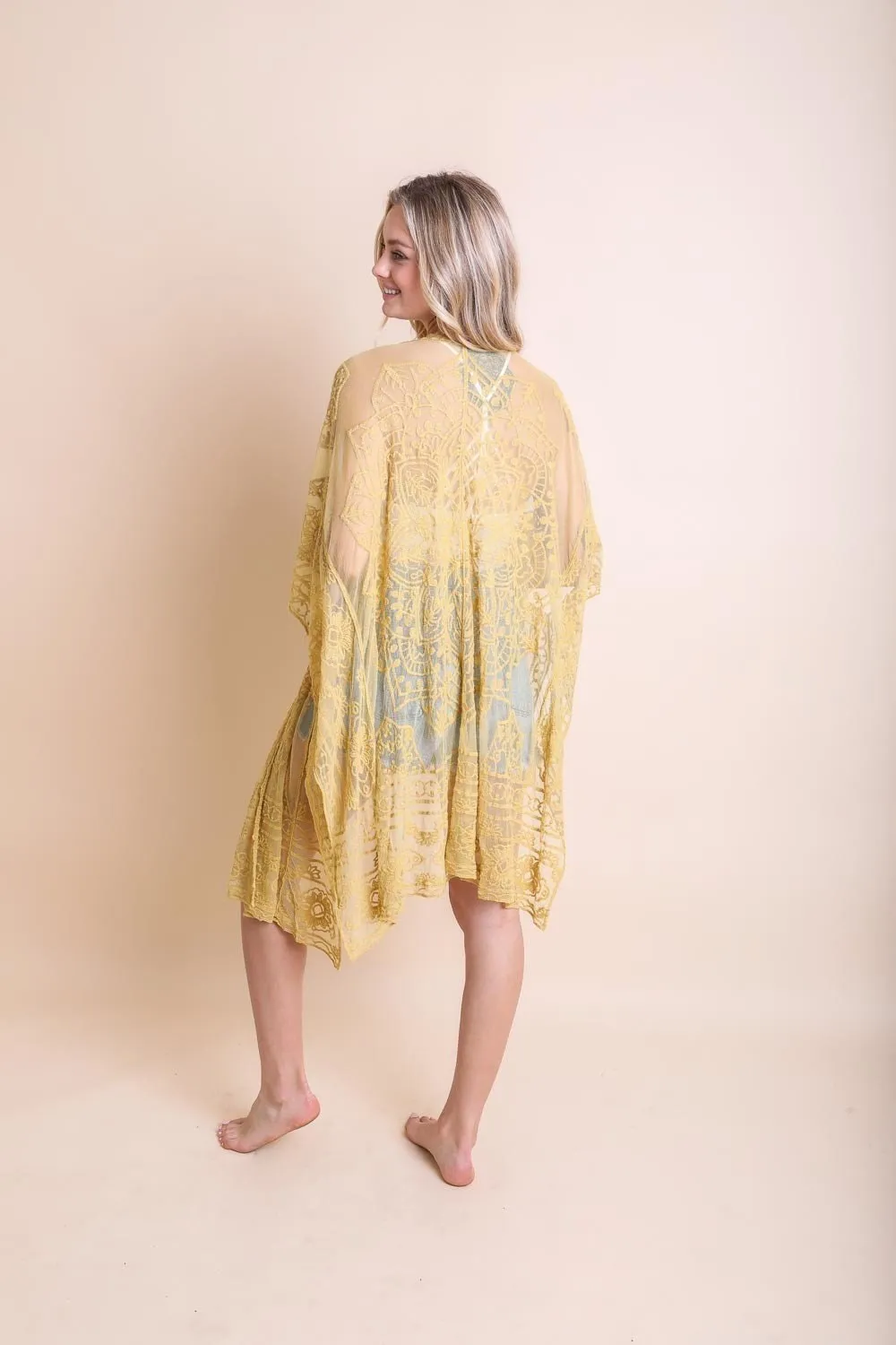 Yellow Lace Kimono Robe