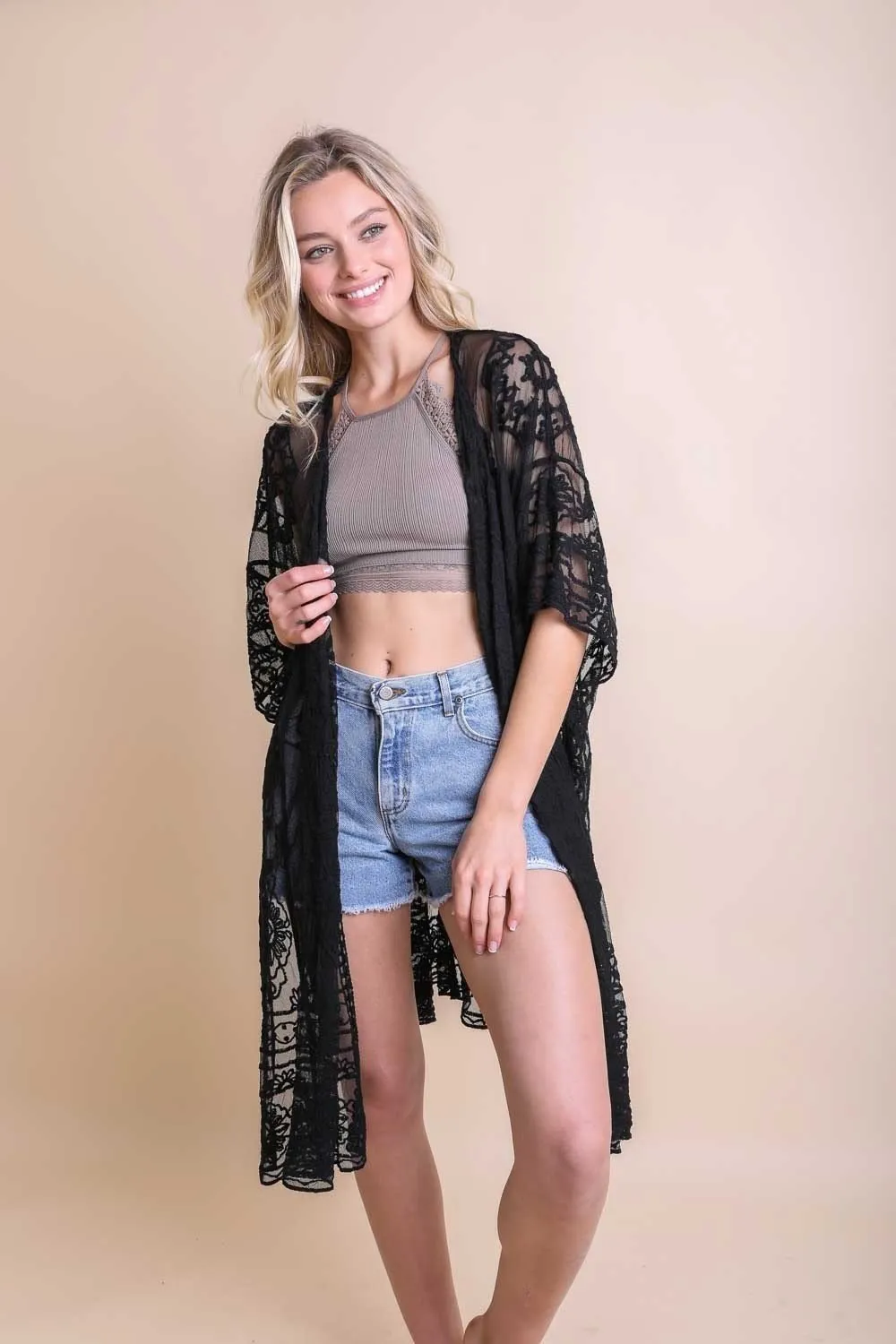 Yellow Lace Kimono Robe