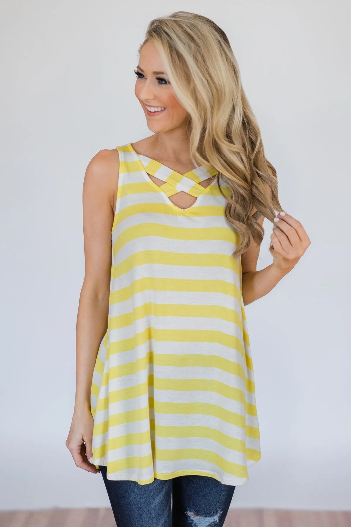 You Make Me Happy Striped Tunic Tank Top- Yellow