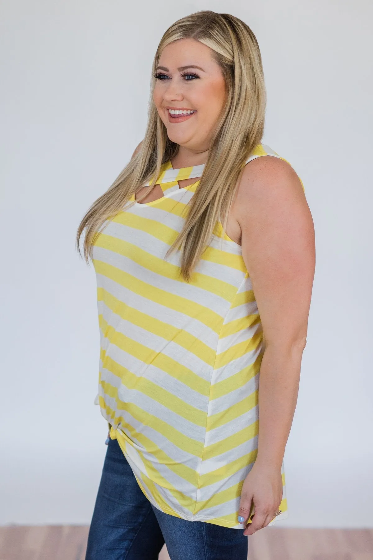 You Make Me Happy Striped Tunic Tank Top- Yellow