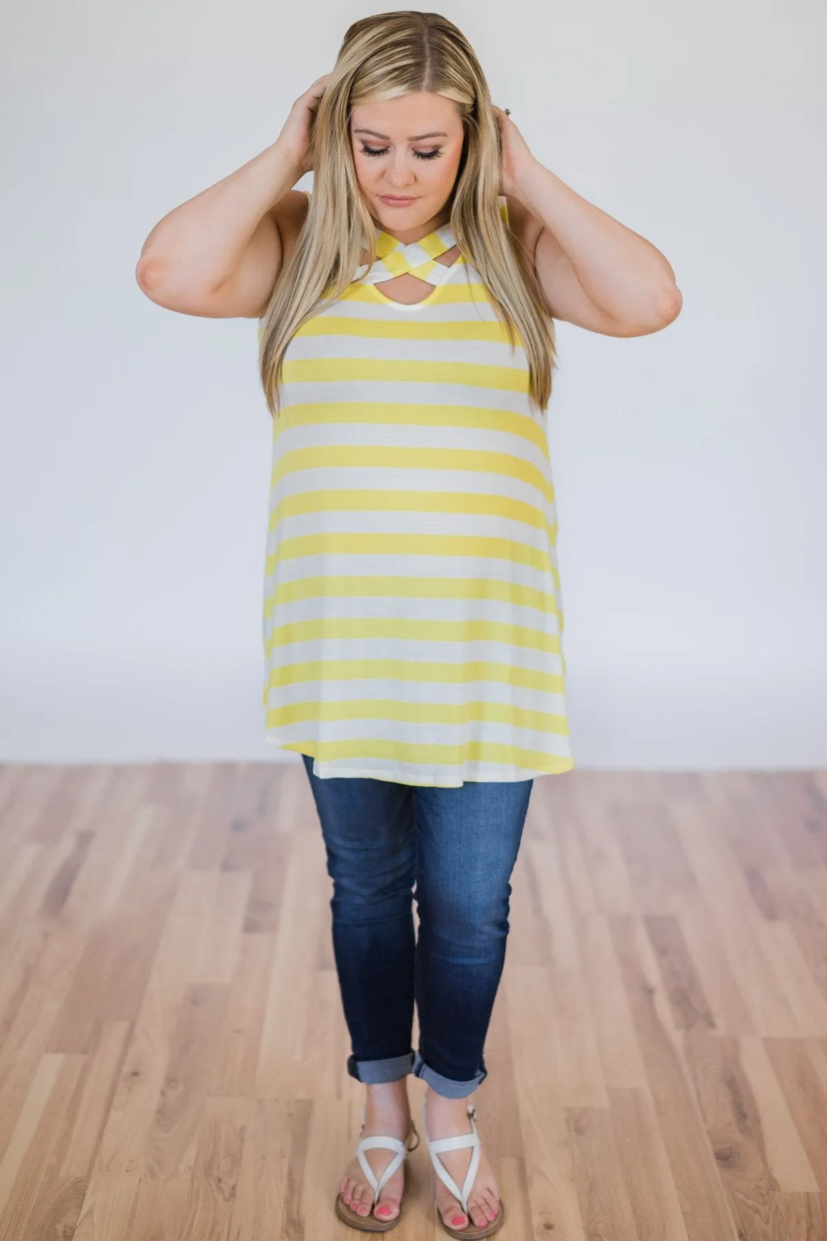 You Make Me Happy Striped Tunic Tank Top- Yellow