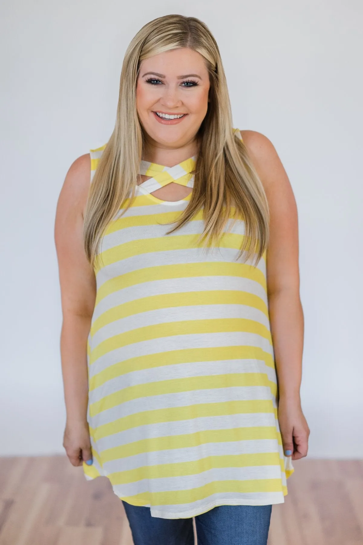 You Make Me Happy Striped Tunic Tank Top- Yellow