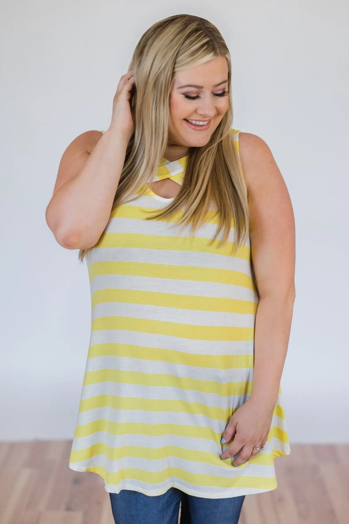 You Make Me Happy Striped Tunic Tank Top- Yellow