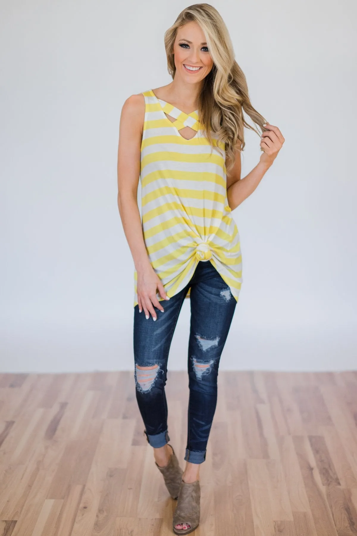 You Make Me Happy Striped Tunic Tank Top- Yellow